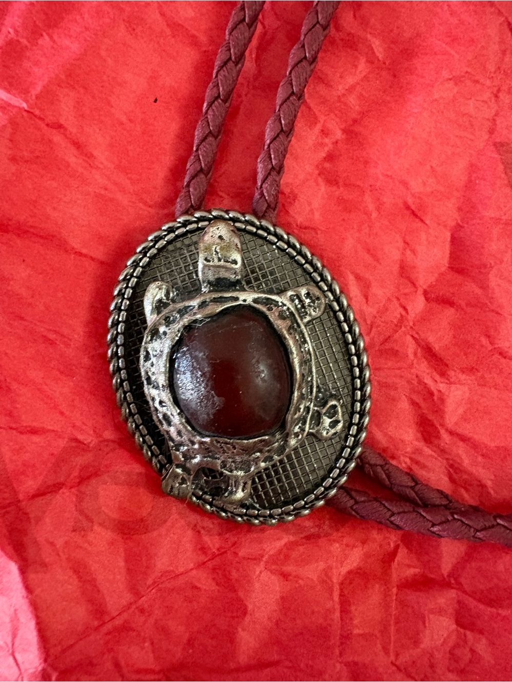 Turtle Bolo Tie with Amber-Look Center
